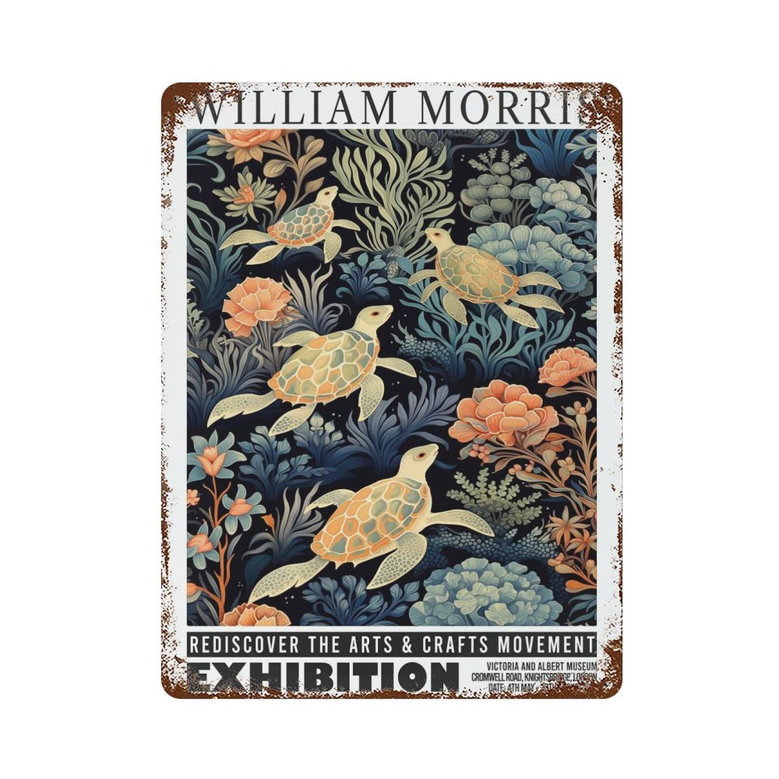 Turtle Morris Exhibition Botanical Decorative Tin Sign 15.7"x11.8", Vintage Wall Decor for Garage, Pub Or Kitchen