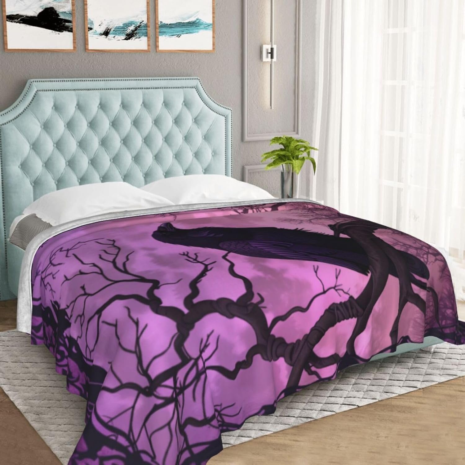 Gothic Raven Forest Blanket Gifts for Women Kids, Dark Purple Crow Theme Flannel Blankets, Warm Cozy Soft Throw for Bedroom, Camping, Couch, Decor 50x60 in - Image 6