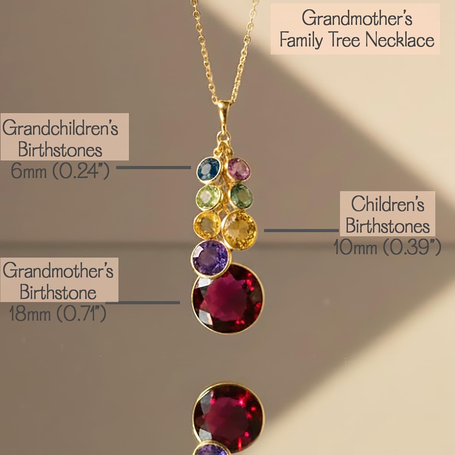 Danique Jewelry Custom Grandmother Pendant Necklace with Hers, the Kids, and Grandkids birthstones, Mother's Day gift for Grandma [RDCS-L/M/S]