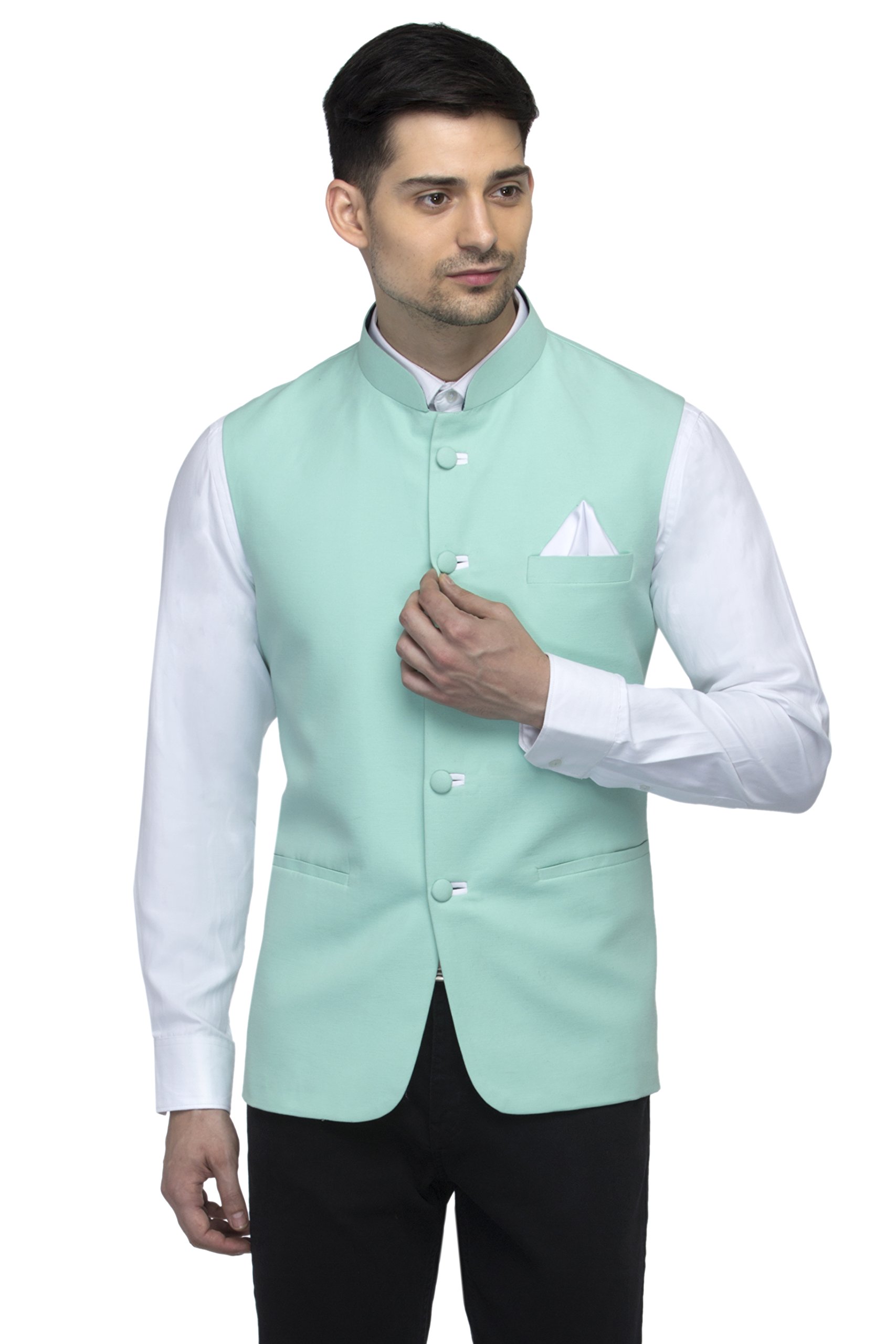 favoroski Sleeveless Nehru Jacket with Mandarin Collar Waistcoat for Men (Light Blue)-picture-25