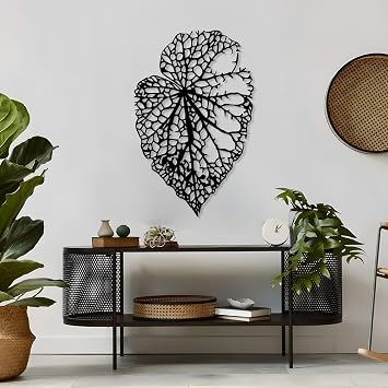 Metal Leaves Wall Art - Nature-Themed, Minimalist Design for Bedroom Black, 19x30in|49x76cm