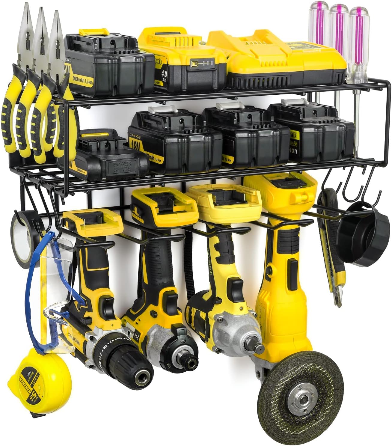 Power Tool Organizer, Multifunction Metal Floating Wire Shelf, Garage Tool Storage, Pegboard Cordless Tool Hanger, Electric Drill Rack, Plier, Battery, Box, Screwdriver