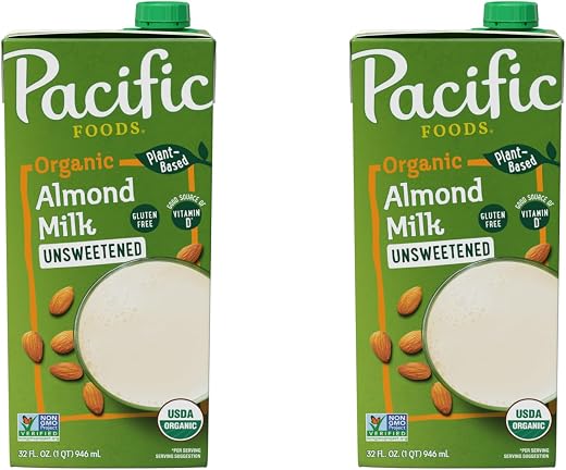 Pacific Foods Organic Unsweetened Almond Milk, 32 Fl Oz (2 Pack)