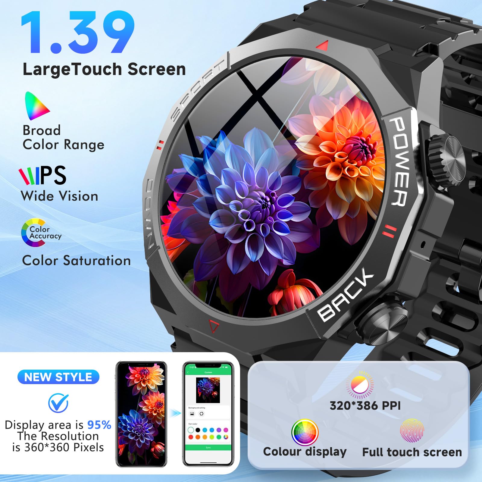 Montre Connectée pour Homme avec Fonction Téléphone Bluetooth | Montre Intelligente Ronde avec Podomètre, Moniteur de Fréquence Cardiaque, Moniteur Sommeil, 112 Modes Sportifs, Étanche IP68