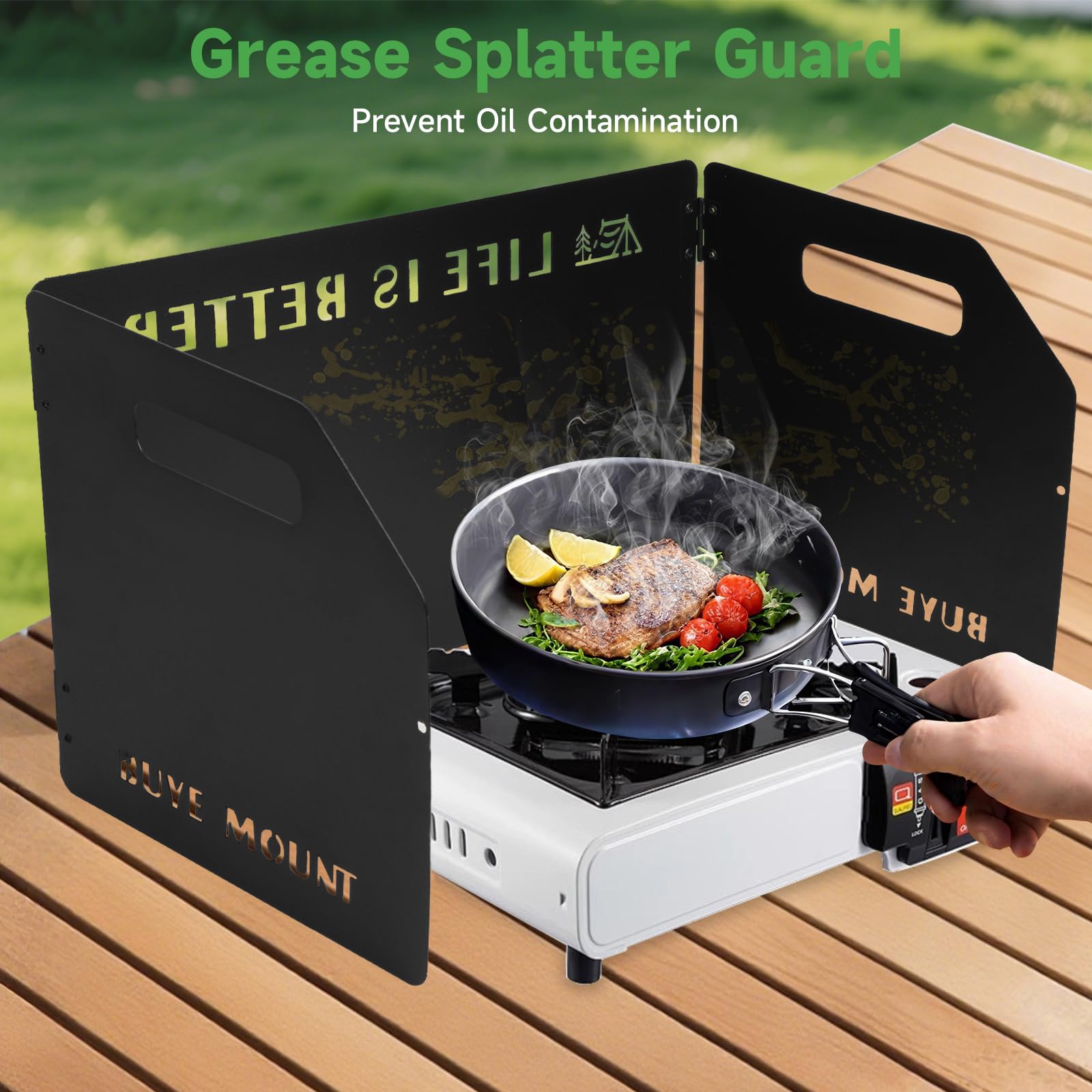 Parabrezza per fornello da campeggio: GEEKHOM 3 pannelli in acciaio pieghevole antivento con borsa con coulisse per stufe a gas/butano – per camper, escursionisti, escursioni, picnic & backpacking