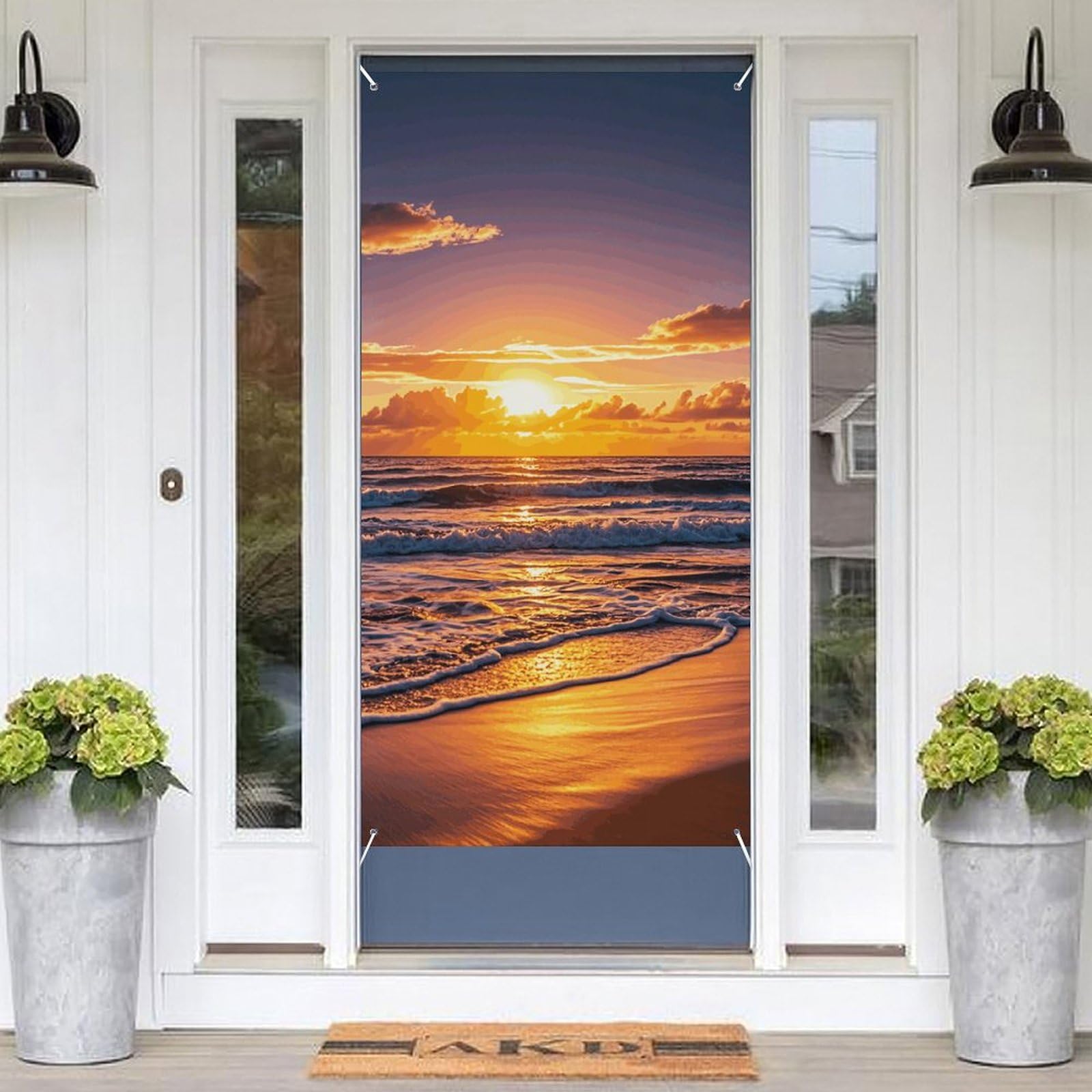 Beach Sunset Waves Door Banner, 70x35 Inch Door Cover Decor, Spring Backdrop Theme Spring Party Cover Decoration for Front Doors Wall Porch Seasonal