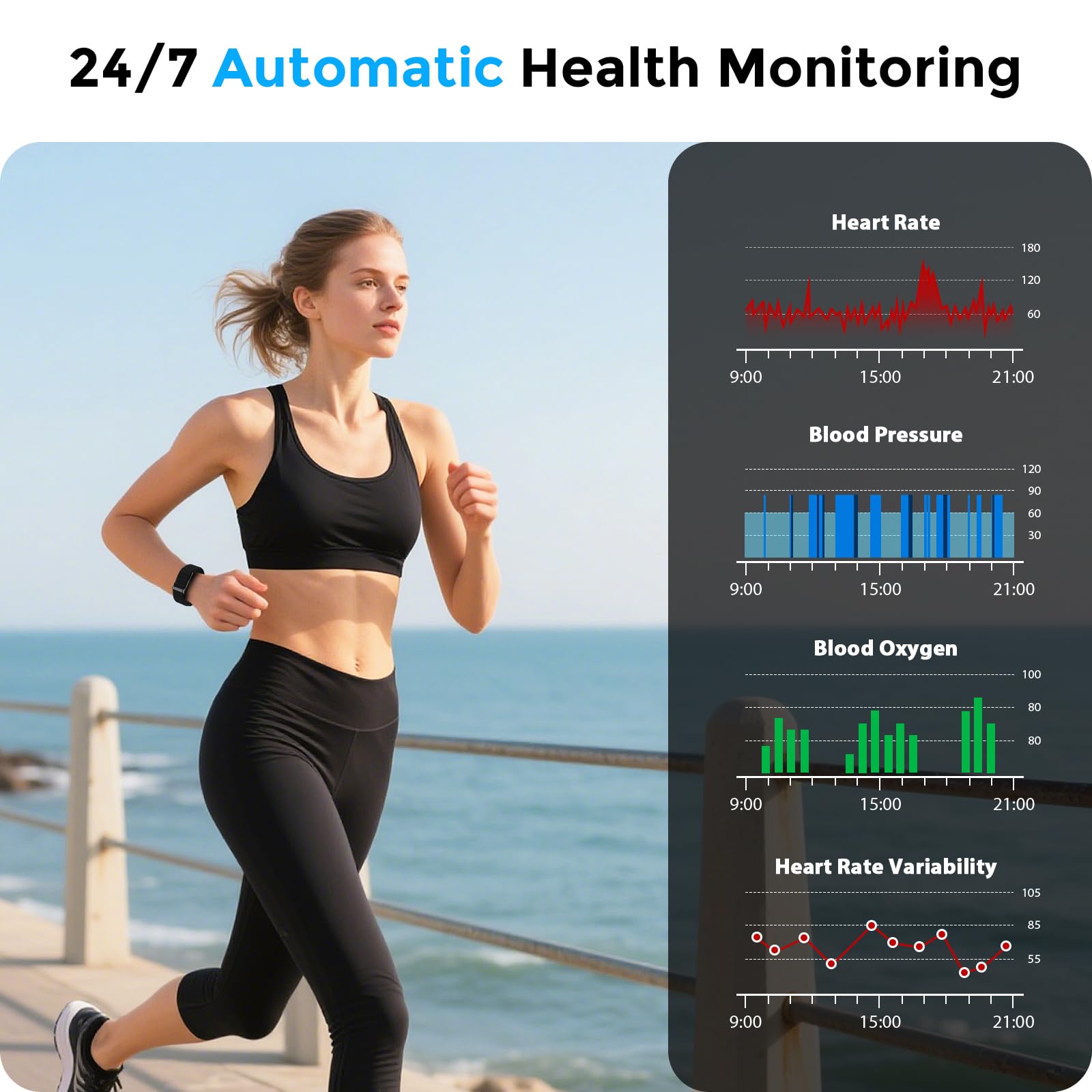 Smart Health Wristband, Bluetooth Connected Wearable Fitness Tracker, 127 Exercise Modes, 1ATM Water Resistant, Tracks Heart Rate/Blood Pressure/SpO2/Sleep/Steps
