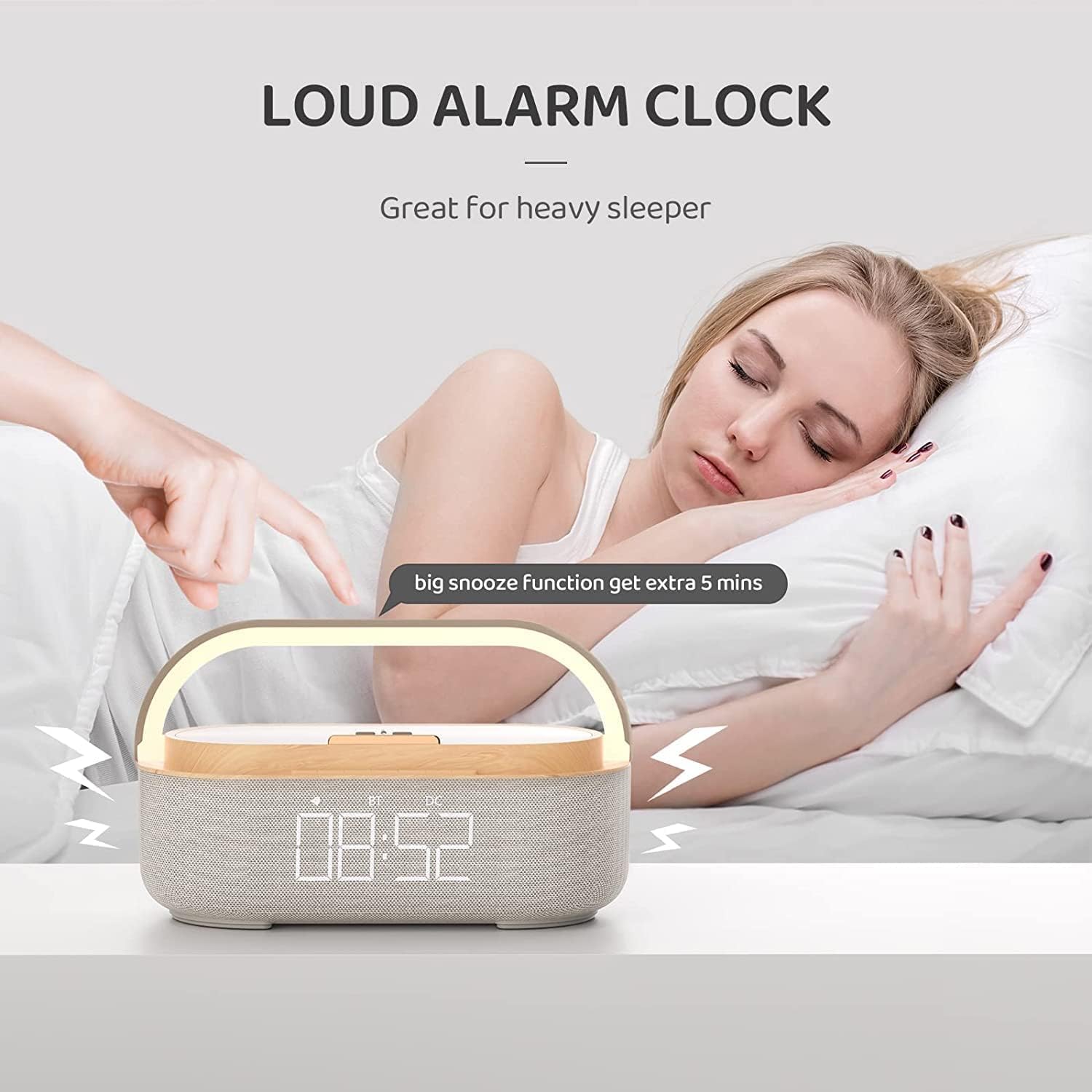 COLSUR Radiowecker Digital mit Wireless Charger, Bluetooth Lautsprecher mit USB-Ladegerät, Smart Wecker Schlummerfunktion Induktive Ladestation, Nachtlampe, Dimmbares LED-Display und Batterie-Backup
