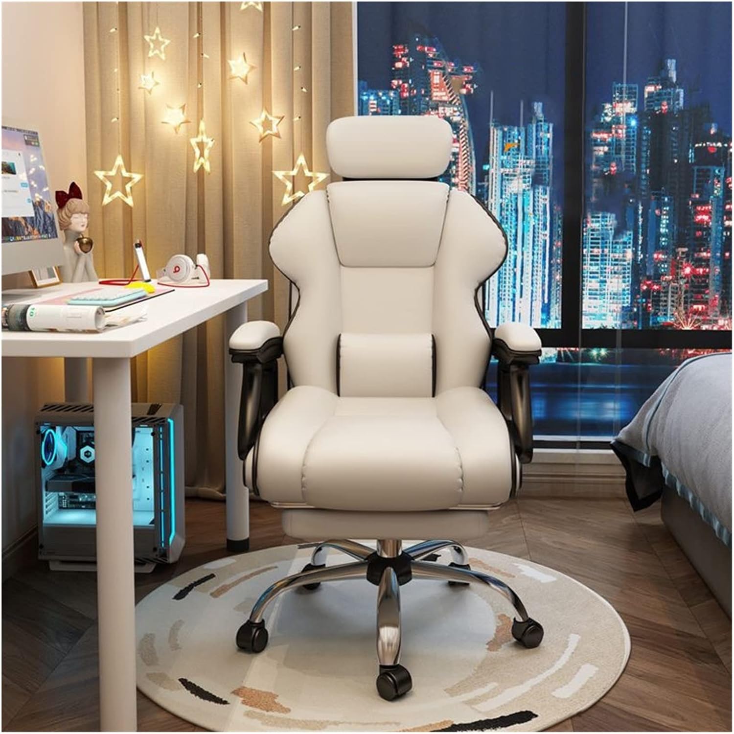 Adjustable Office Computer Chair with Armrest Ergonomic Gamer Chair with Lumbar Pillow and Footrest High Back Game Chair