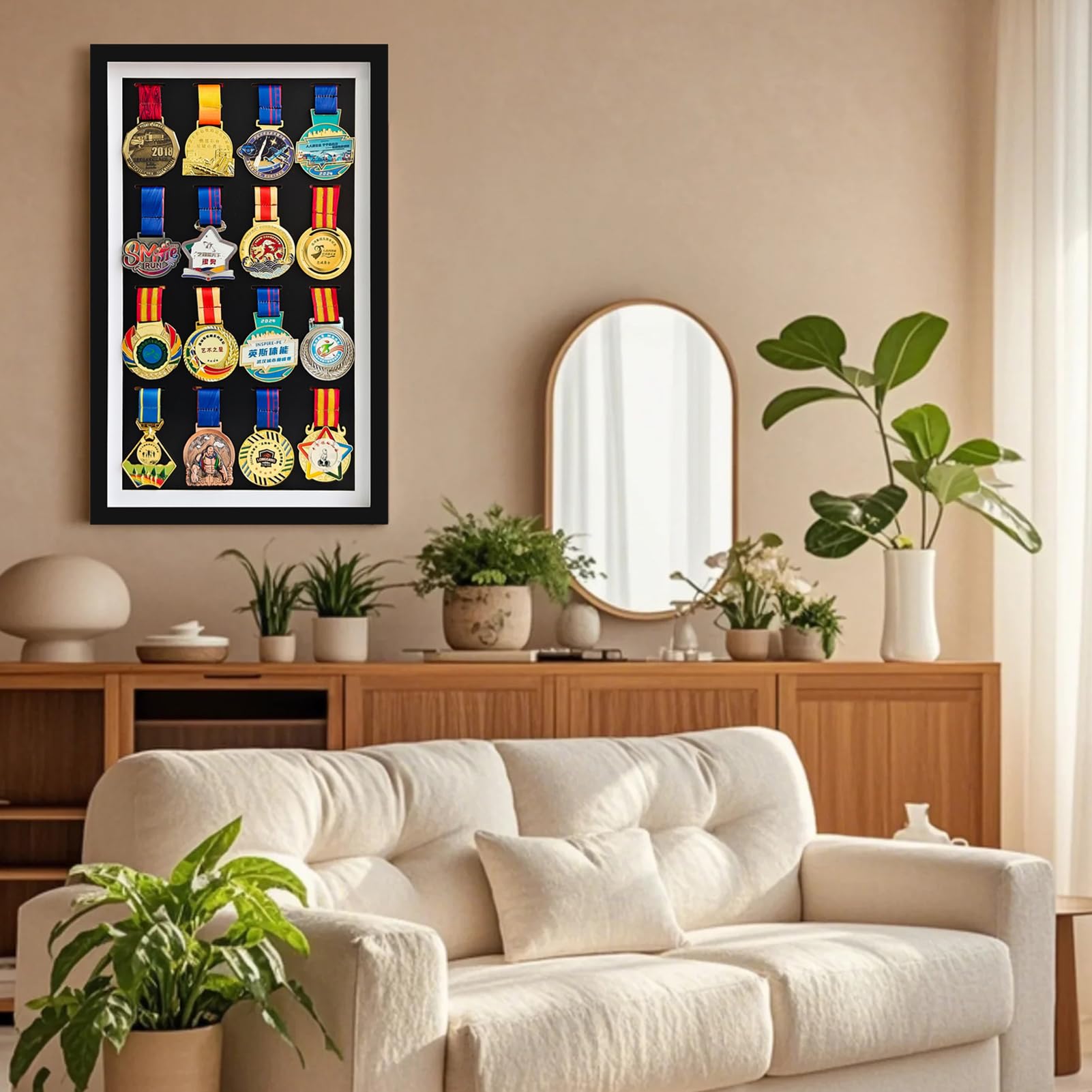 Medaillen-Vitrine, 16 Medaillen-Vitrine, Schattenbox-Rahmen 55 x 34 cm, große 3D-Medaillen-Display, Marathon-Medaillen-Display und Rahmen, Schwimmen, Läufer, alle Sport-Medaille, Wandmontage, Schwarz