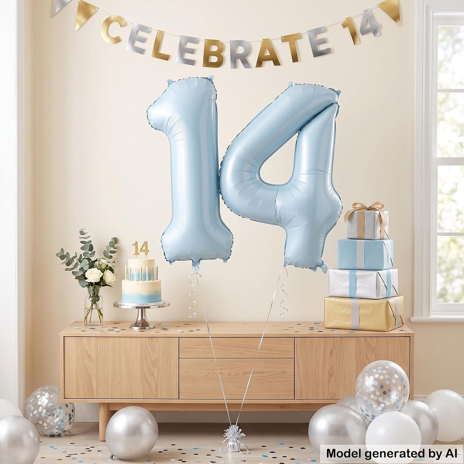 40" Light Blue Foil Number 14 Balloon for 14th Anniversary Birthday Decor image 3