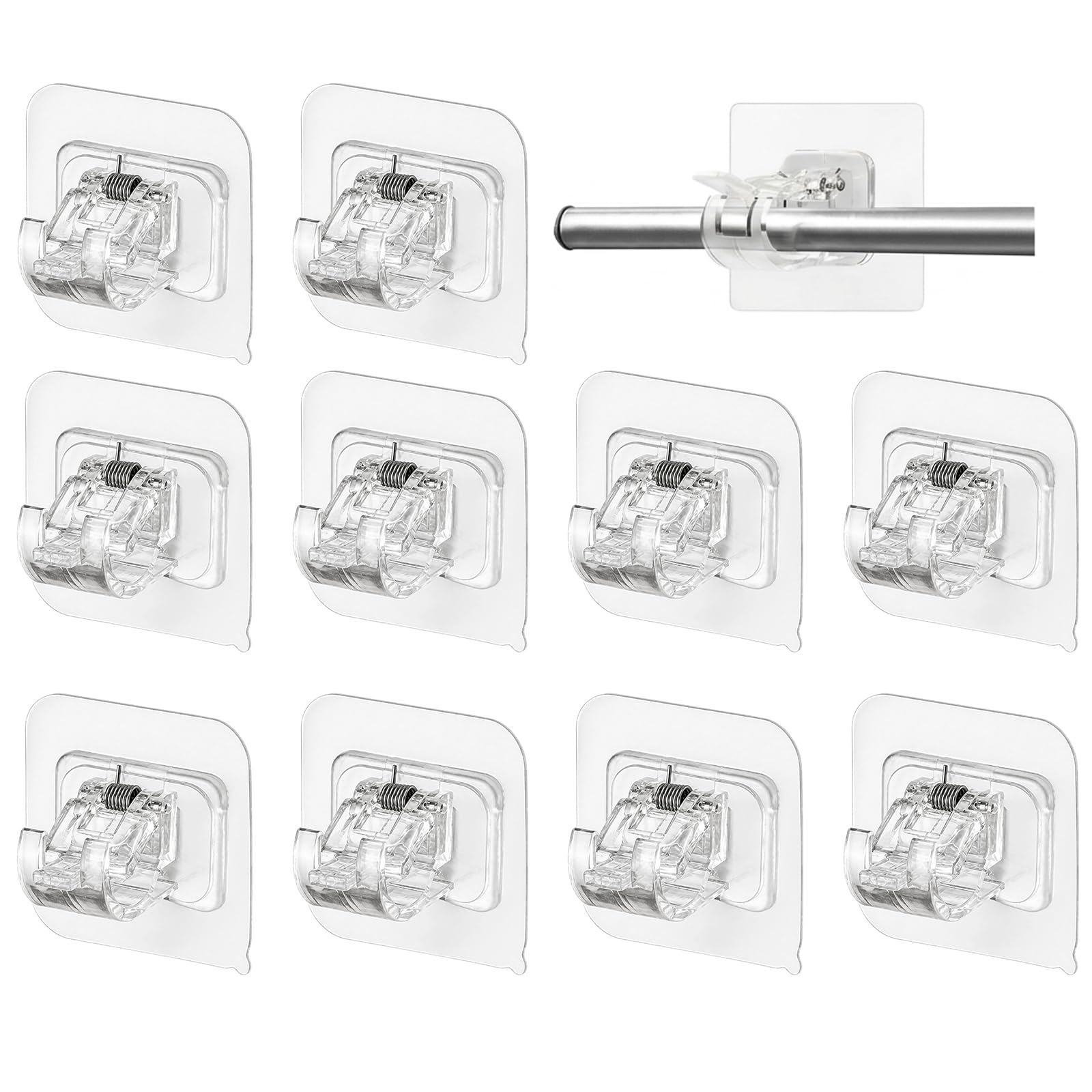 10 PCS Adhesive Curtain Hooks , No Drill Curtain Pole Brackets, Self Adhesive Curtains Pole Brackets for Easy Installation, Strong Hold for Various Curtains Types, Included for Complete Window Solutio
