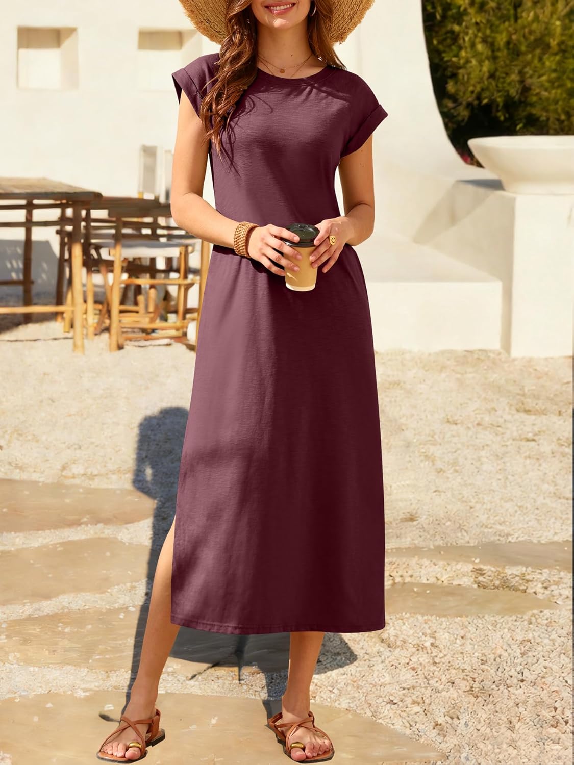 ANRABESS Women Summer Maxi Dress 2026 Casual Loose Cap Sleeve Crewneck Split Beach Vacation Long Sundress with Pockets - Image 3