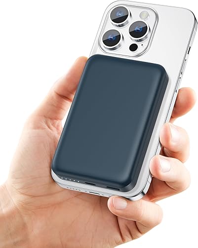 Cargador portátil, batería de 10000 mAh para Apple, banco de energía compatible con cargador portátil magnético para iPhone serie 14, 13, 12 (azul