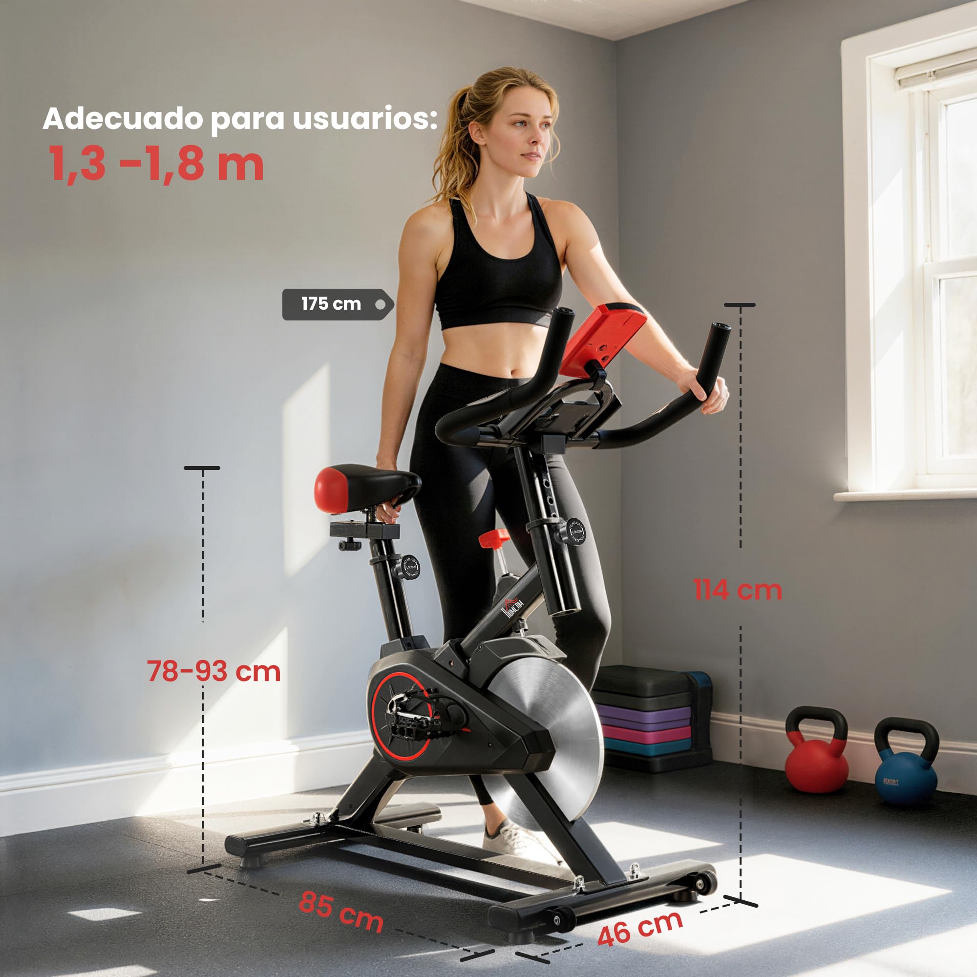 HOMCOM Bicicleta Estática Ciclo Indoor con Pantalla LCD Negro y Rojo