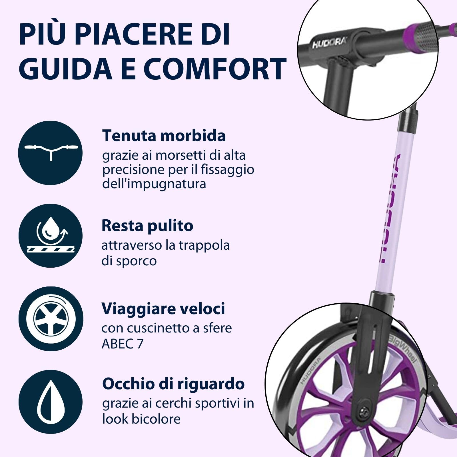 HUDORA Monopattino BigWheel® 205 Advanced - Monopattino comodo in alluminio sicuro per peso fino a 100kg - Altezza regolabile e struttura pieghevole - Monopattino bambini/ragazzi e adulti