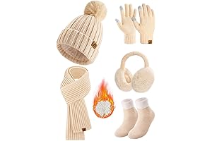 Women's Winter Warm Beanie Hat Gloves Scarf Set with Touchscreen Gloves and Fuzzy Socks Earmuffs