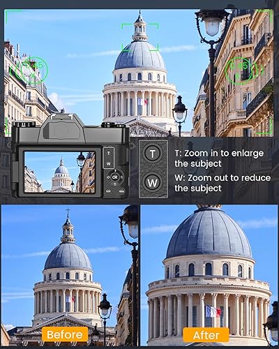 Vista 4 de Cámara digital VJIANGER actualizada 2024 para fotografía, cámara de vlogging para YouTube con WiFi, pantalla abatible de 180°, zoom digital 16X