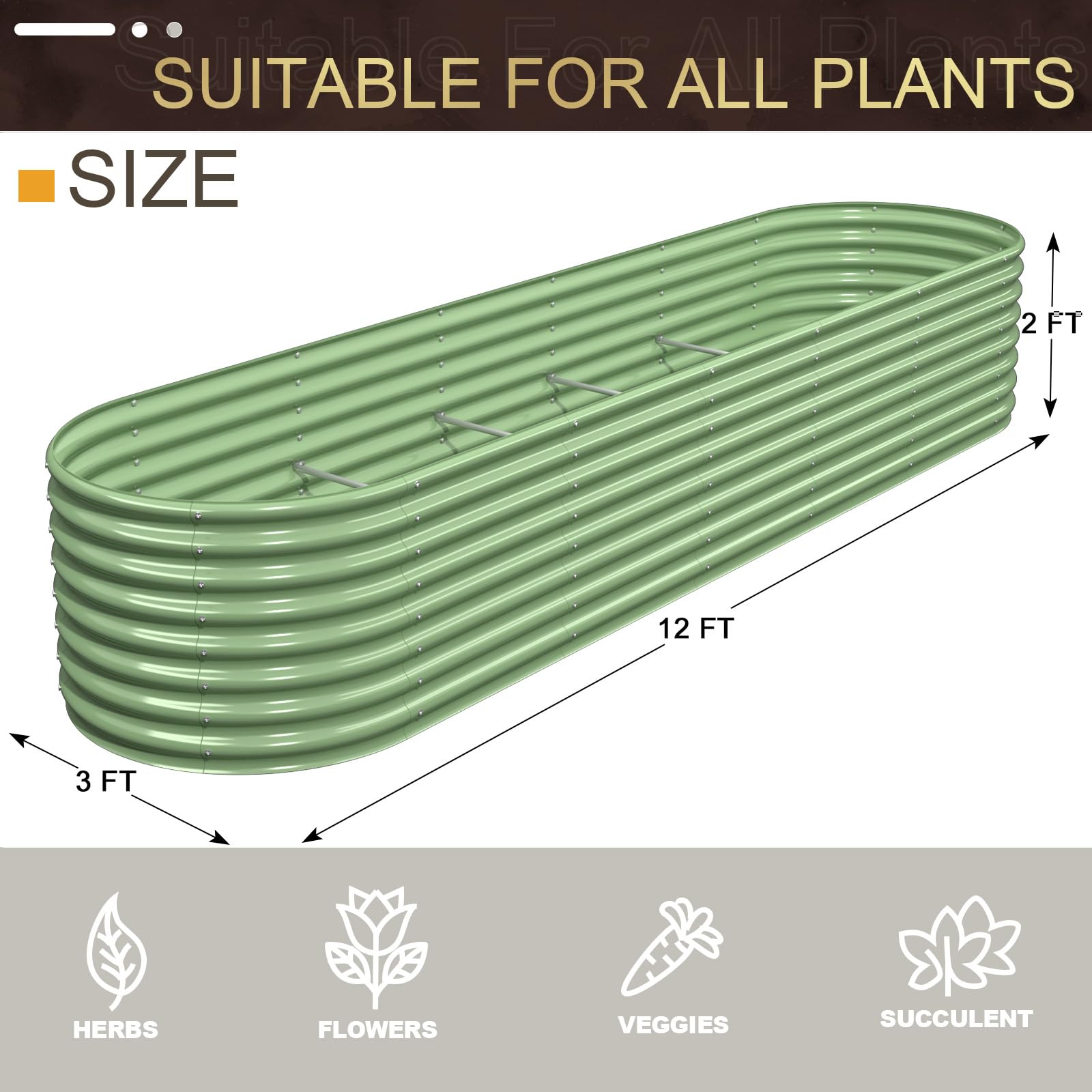 FRIZIONE 12FT(L)×3FT(W)×2FT(H) Galvanized Raised Garden Bed Outdoor, Metal Raised Garden Beds for Flower, Raised Planter Box Outdoor for Herb, Vegetable-Light Green