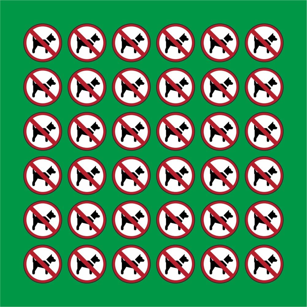 PACCO DA 6 KIT DI 6 ADESIVI ROTONDI - Divieto di accesso ai cani - Pittogramma ISO 7010 Con Stampa Diretta U.V. (30 cm)