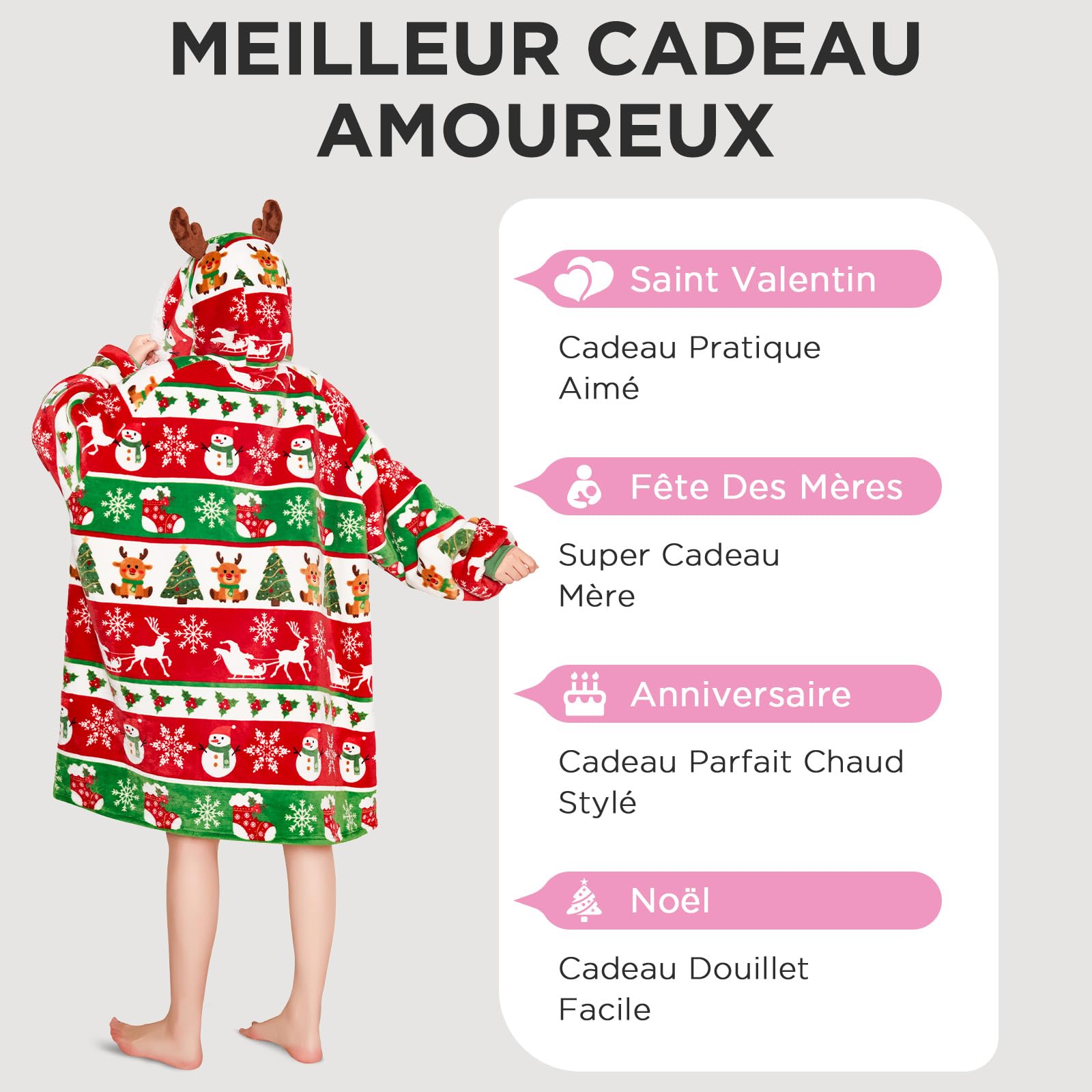 OLAOLA Unisexe Sweat à Capuche Couverture Surdimensionnée pour Adultes, Pull Plaid à Capuche en Polaire Sherpa avec Manches et Poches, Sweat Plaid Doux et Chaud pour Femme Homme