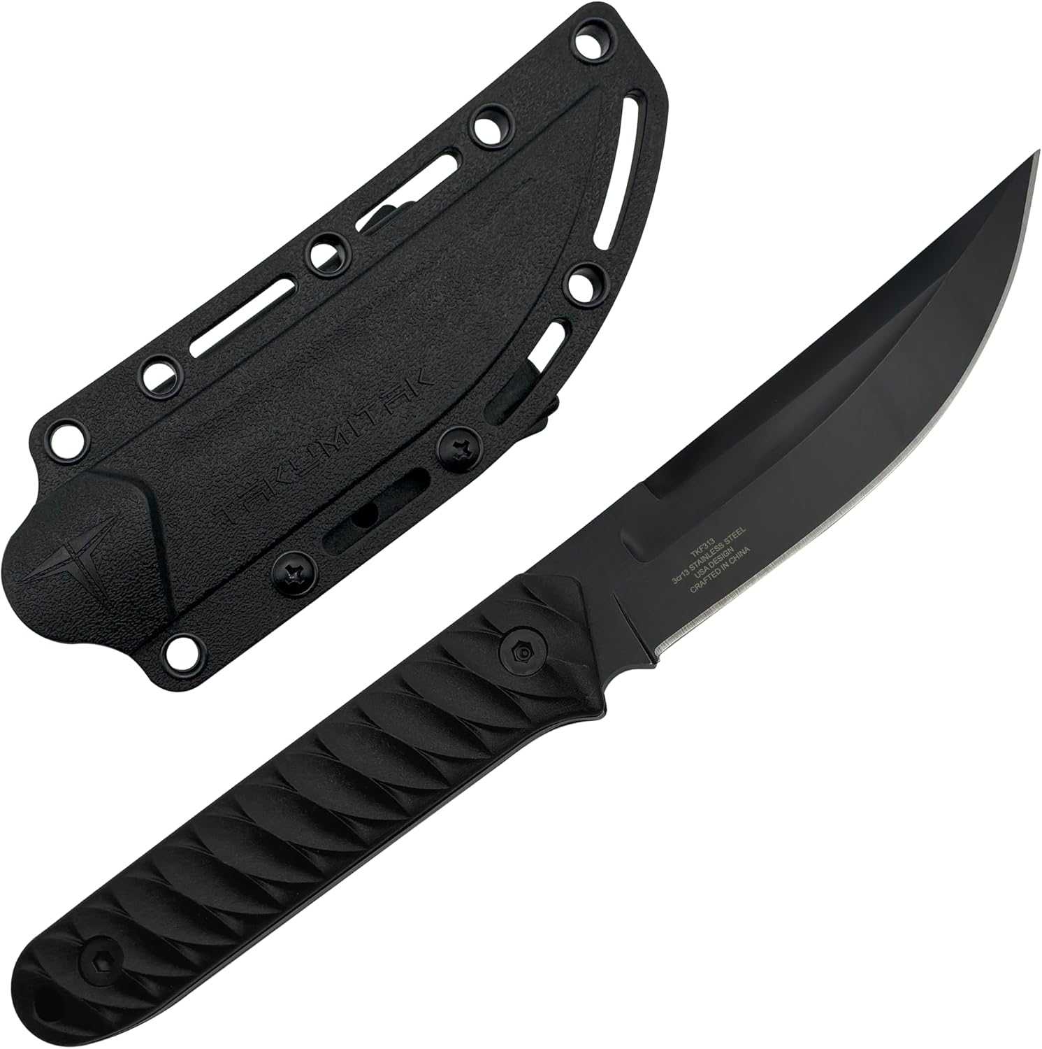 TAKUMITAK Hunting Survival Knife 9" Full Tang Fixed Blade Knives Camping Gear with Extra Set of FRN Handle Scales, MOLLE Clip Horizontal and Vertical Carry - TKF313