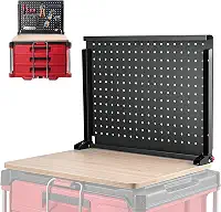 Bancada de trabalho resistente com placa de fixação adequada para sistema de caixa de ferramentas Milwaukee, quadros dobráveis montados na parede, armazenamento de ferramentas integrado e superfície