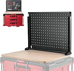 Bancada de trabalho resistente com placa de fixação adequada para sistema de caixa de ferramentas Milwaukee, quadros dobráveis montados na parede, armazenamento de ferramentas integrado e superfície