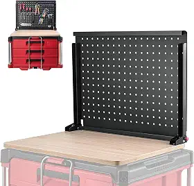 Bancada de trabalho resistente com placa de fixação adequada para sistema de caixa de ferramentas Milwaukee, quadros dobráveis montados na parede, armazenamento de ferramentas integrado e superfície