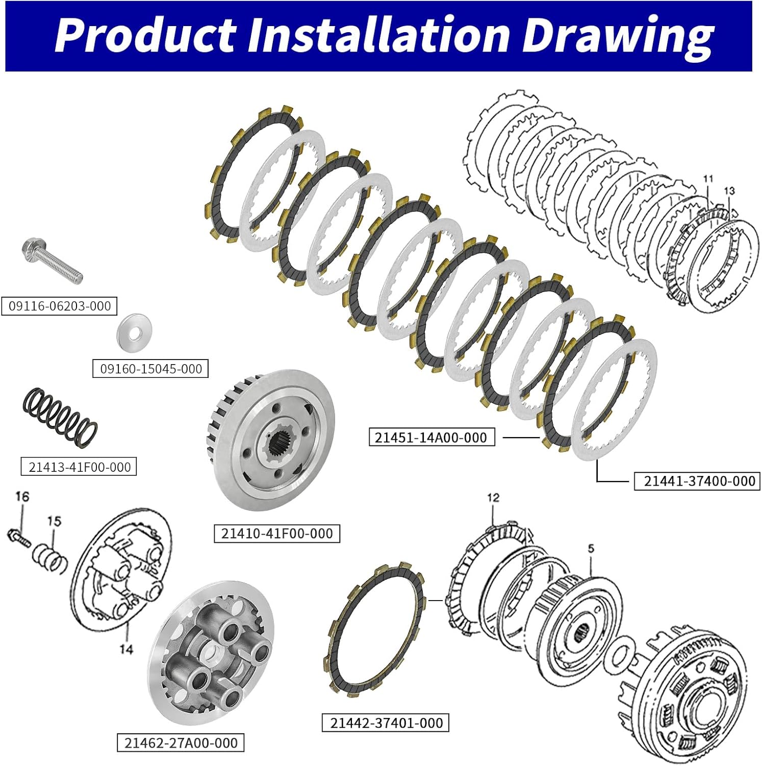 Clutch Kit & Friction Steel Plate & Outer Pressure Center Inner Hub for Suzuki Boulevard C50/C50T/M50/M50B/S50 Boss Intruder Volusia 800 VL800 VL800Z Limited 2001-2024