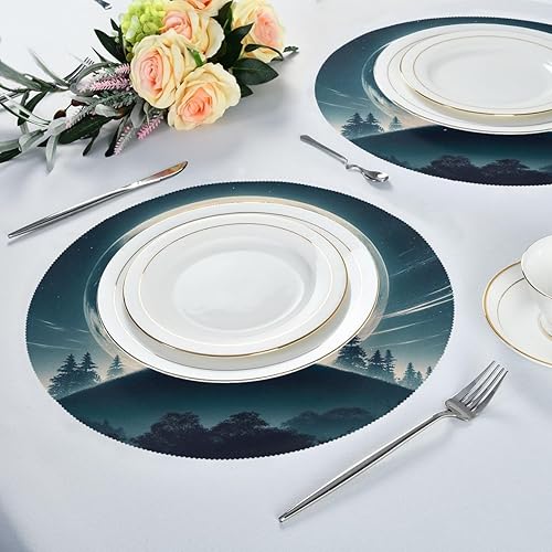 Miniatura 6 de Manteles individuales redondos Wolf Dancing Under The Moon, resistentes al calor, manteles individuales lavables para invierno, manteles