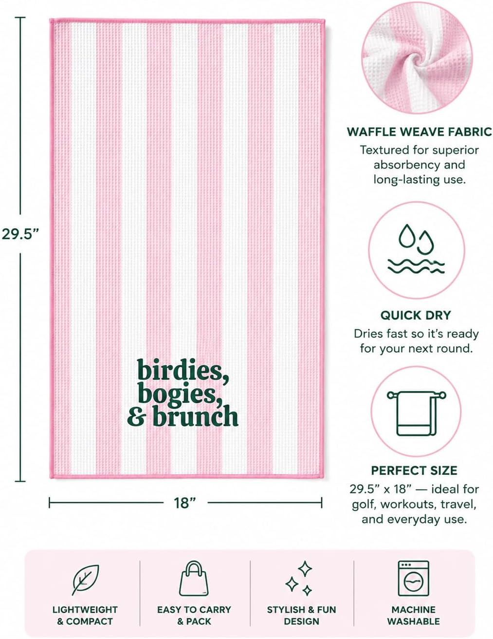 Sassy Caddy Women's Golf Towel | Premium Ultra-Absorbant Waffle Microfiber (Birdies, Bogeys, and Brunch) image 4