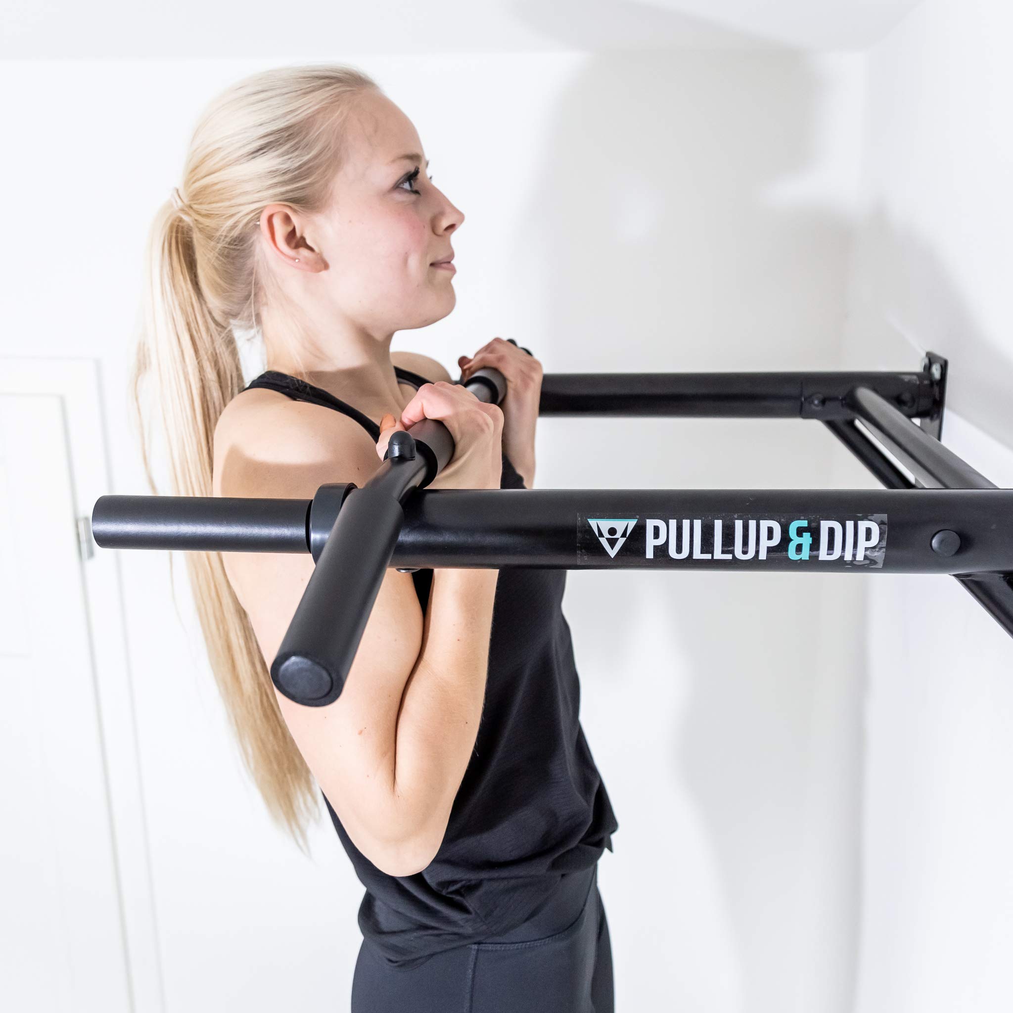 PULLUP & DIP Klimmzugstange Wand, Profi Multigriff Pull-Up Stange für Wandmontage inkl. Schrauben, Klimmzug Band und eBook, bis 200 kg
