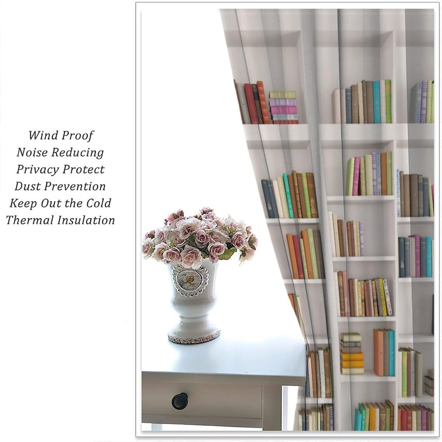 Bookshelf Curtains Bookcase Wooden Antique House Hippie Art Wall Rod Pocket Blackout Window Drapes for Bedroom Living Room Kitchen Cafe Decor （W21xL45 Inch） x2 Panels