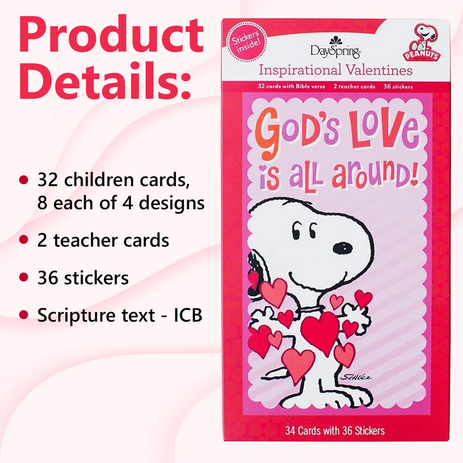 Amazon.com : Day spring Cards 121471 Card Boxed Valentine Peanuts With  Stickers For Child : Office Products