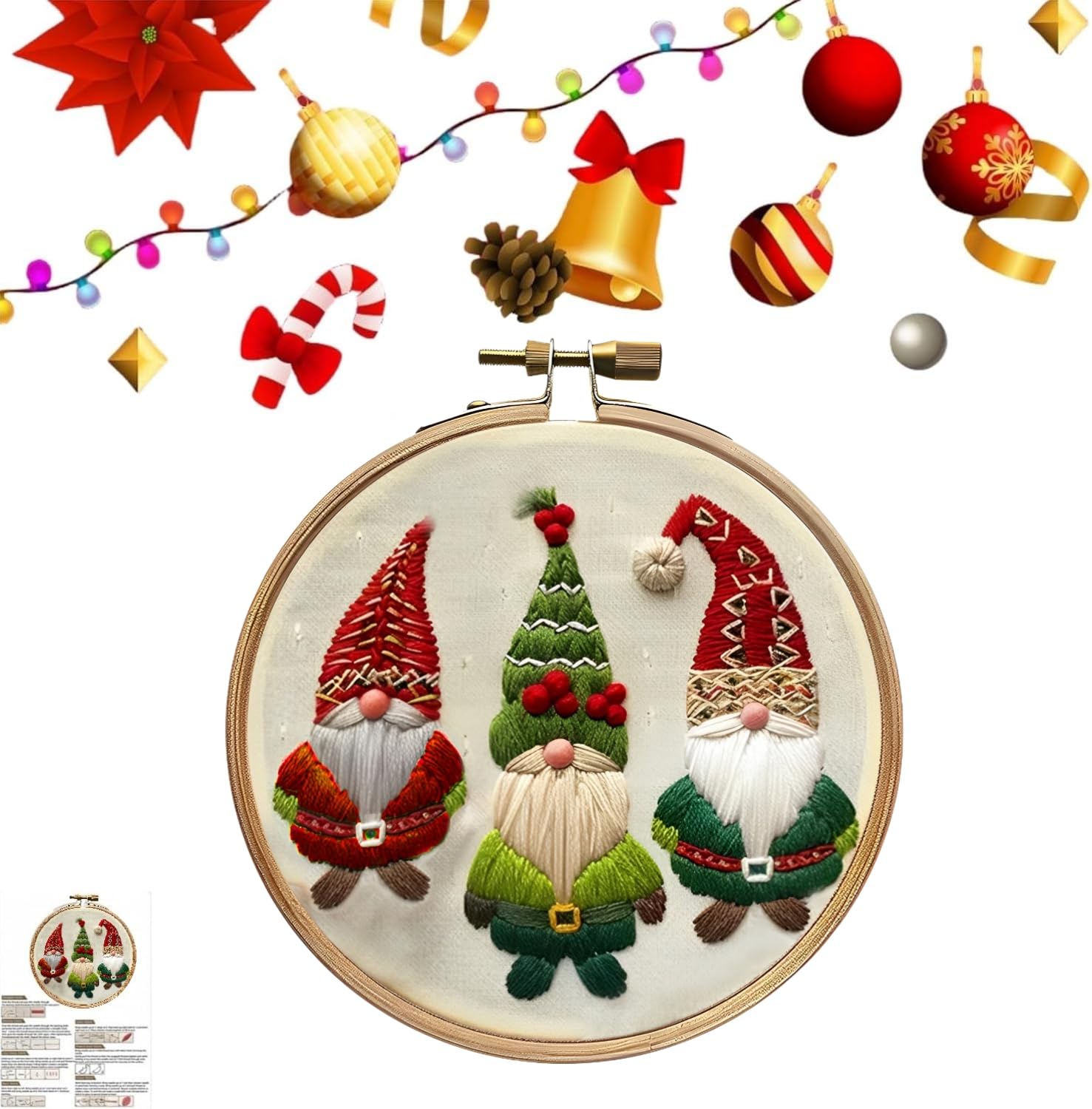 Christmas Embroidery Kits,Cross Stitch Kits for Adults Beginners,DIY Handmade Christmas Craft Kits for Adults with Hoop Cloth Needles Threads,Xmas Gift
