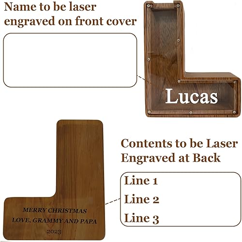Vista 148 de Alcancía grande de madera personalizada para niños, alcancía con nombre personalizado, alcancía (nombre grabado láser) letras del alfabeto