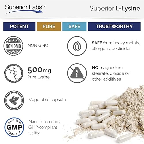 Miniatura 6 de Suplemente dietético Superio Labs con L-Lisina natural, 120 cápsulas, 0.01 onzas.