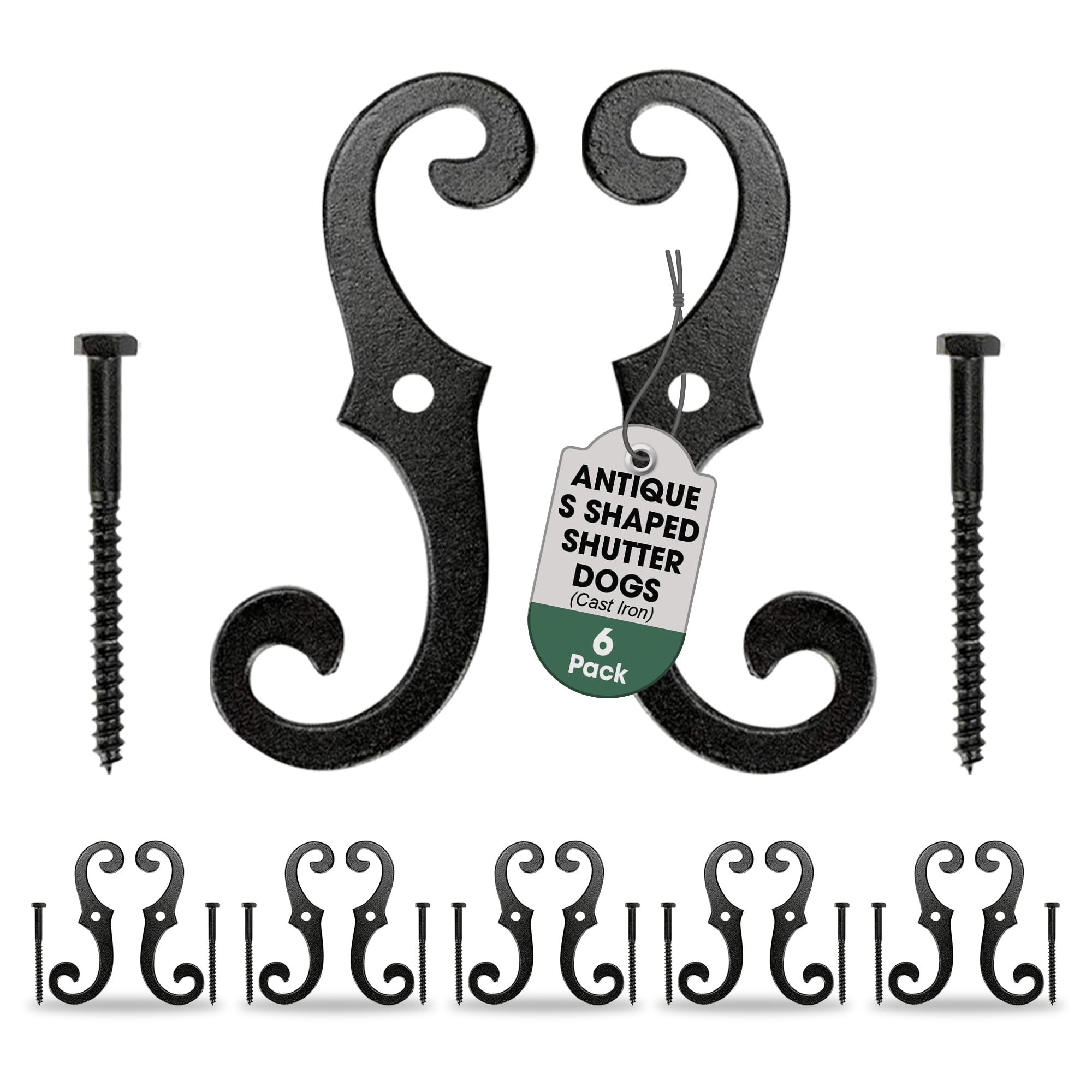 Sponsored Ad - Renovators Supply Cast Iron Shutter Fasteners - Decorative S Style Shutter Dogs Hardware - Rust Resistant Powder Coated External Shutter Tieback Including Mounting Screws - 6.5 Inches, Pack of 6
