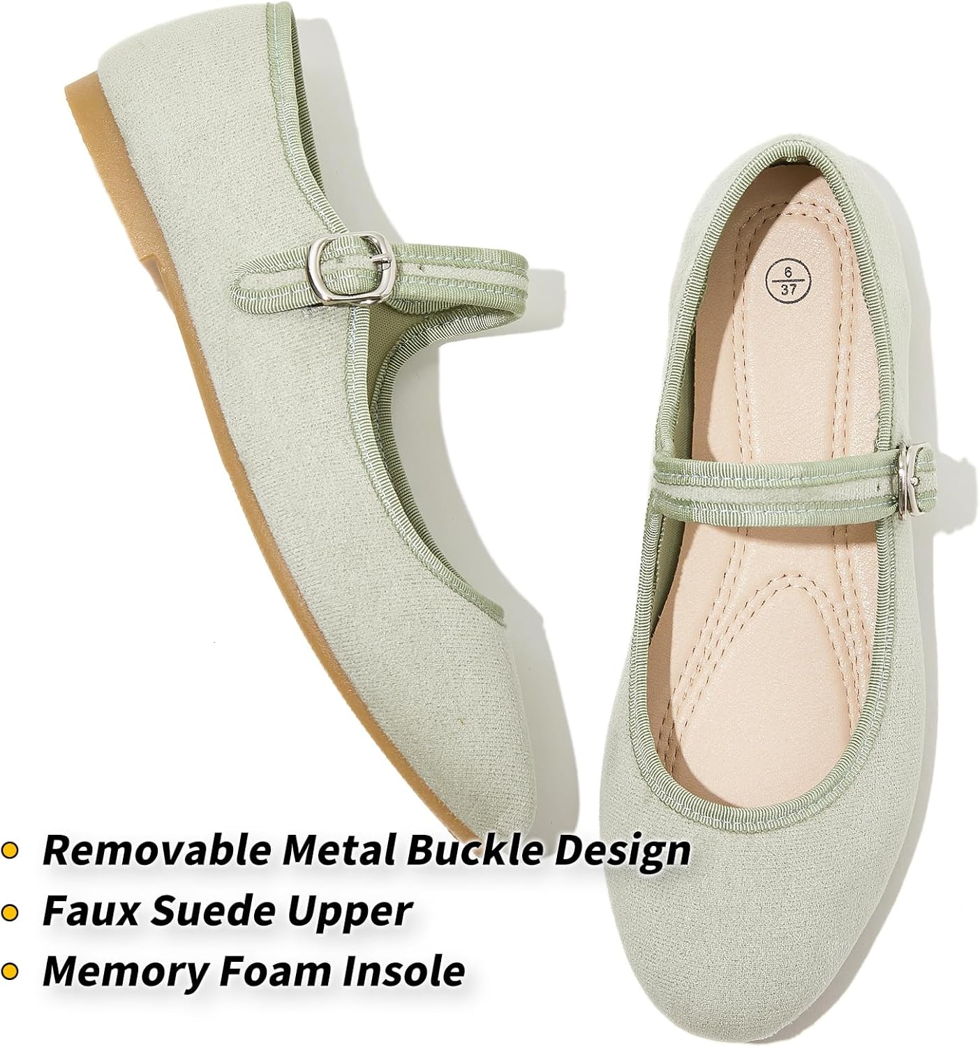 BABUDOG Womens Mary Jane Flats with Strap,Faux Suede Black Flats Shoes,Flats Shoes Women Dressy Comfortable - Image 4