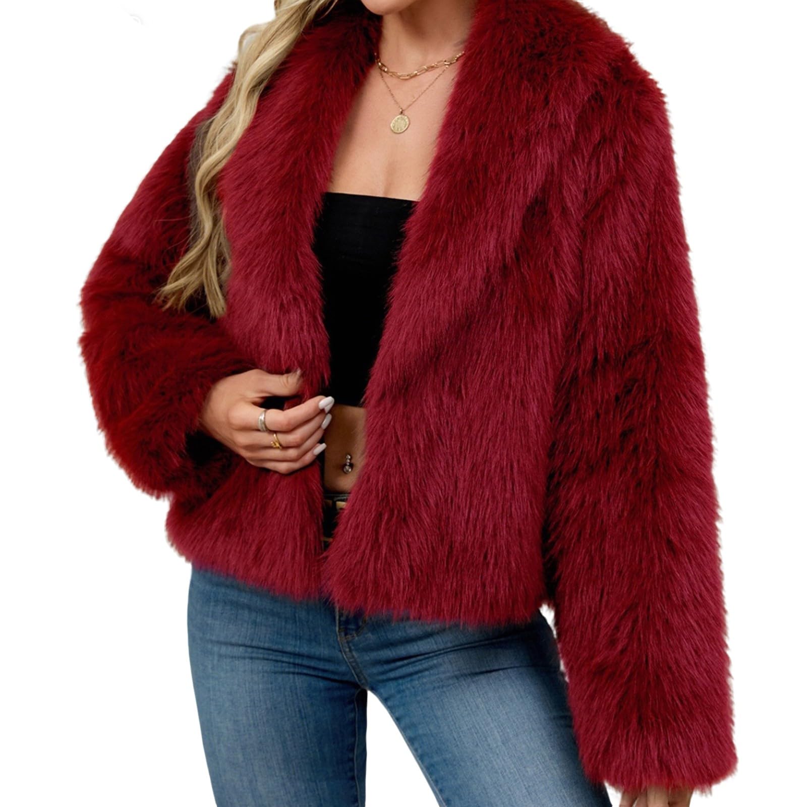 Chaqueta sintética de lujo, cárdigan de manga larga con abertura frontal, abrigo corto acogedor con forro polar para la moda de otoño e invierno.