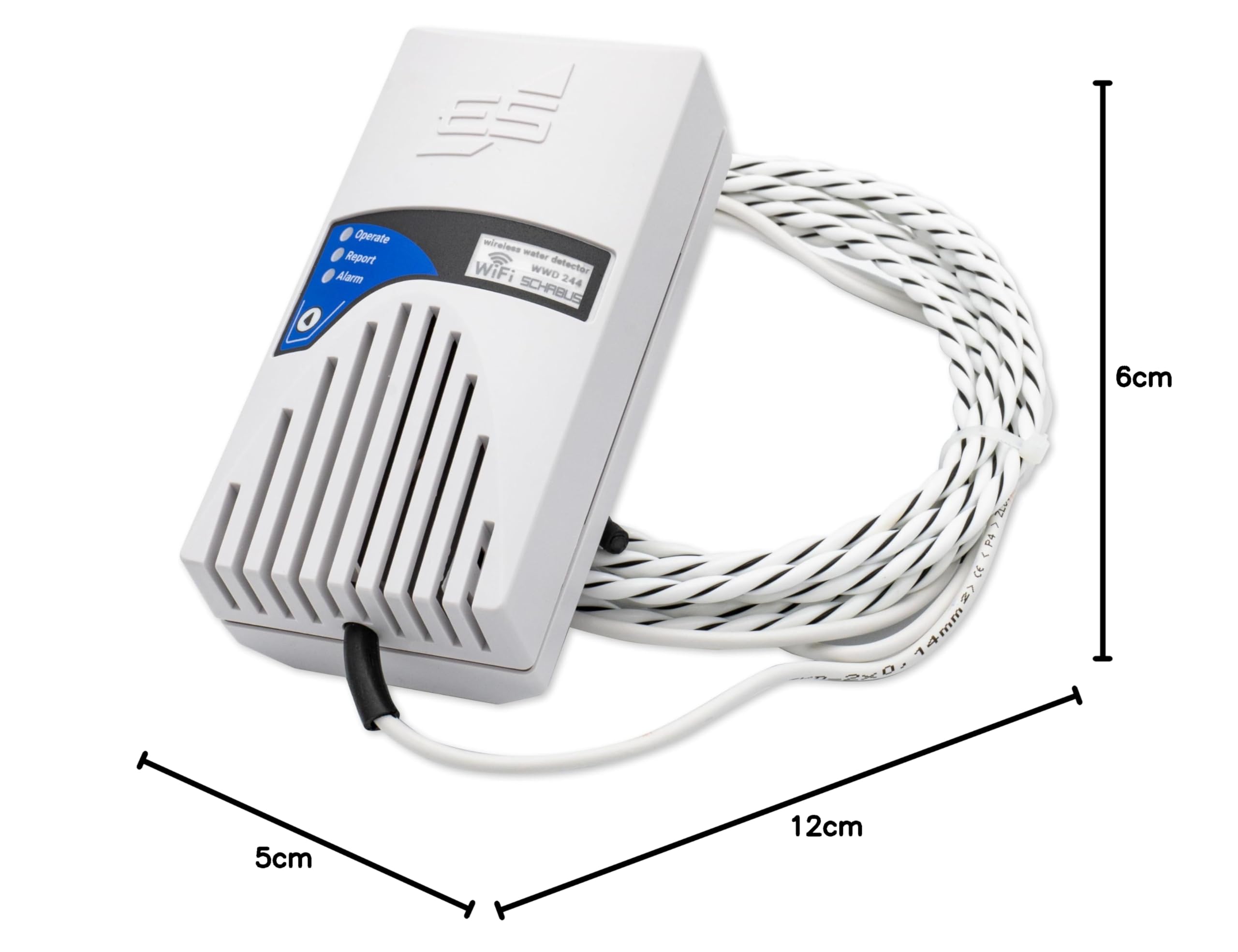Schabus Smart-Wassermelder WWD 450 mit Sensorkabel (230V, Schuko) | Push-Nachricht via Smart-Life-App, Leckage/Wasserschutz, Für Keller, Bad, Küche, Aquarium