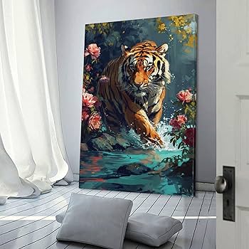 Amazon.co.jp: 絵画 水の中で虎狩り アートパネル ポスター 凶暴な虎