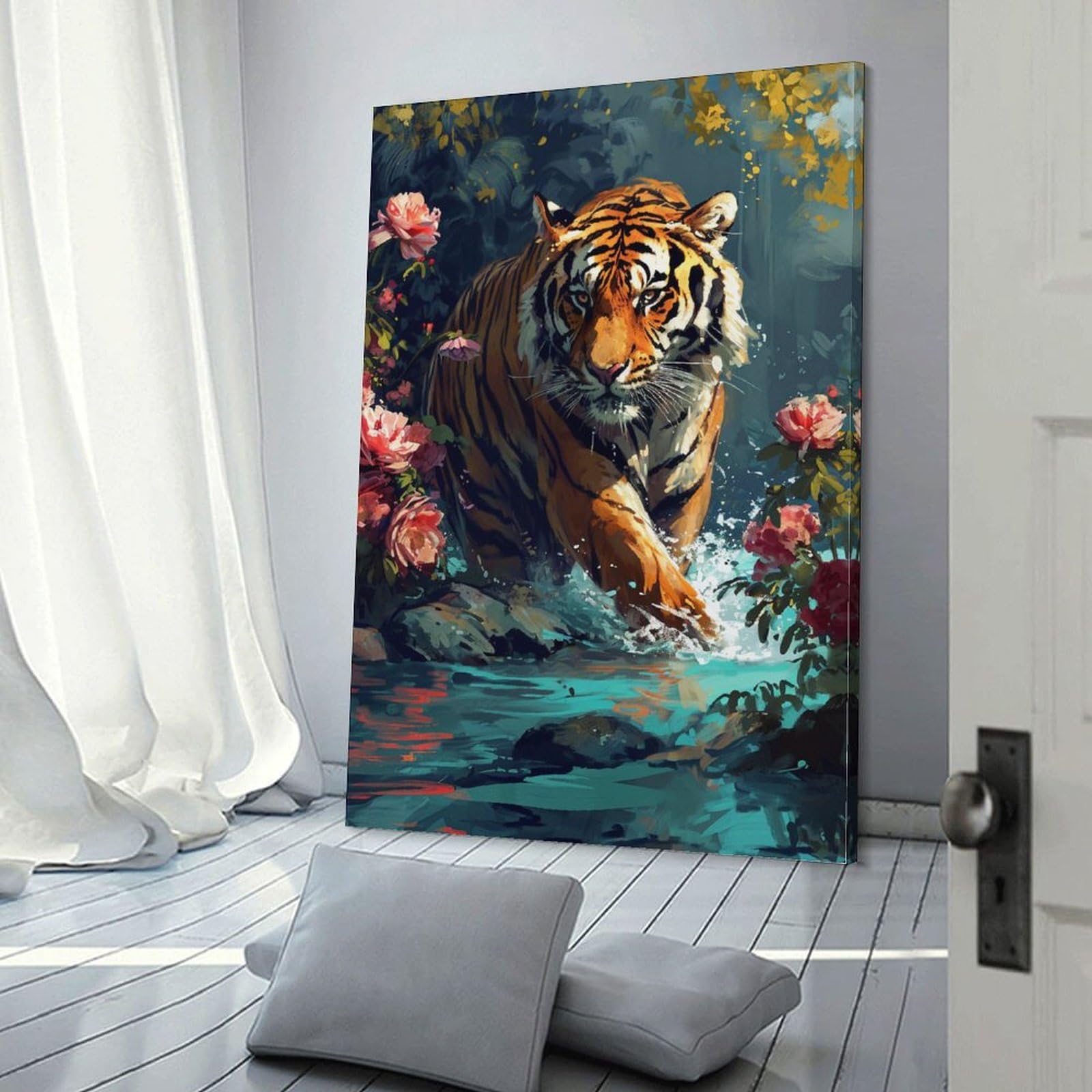 Amazon.co.jp: 絵画 水の中で虎狩り アートパネル ポスター 凶暴な虎