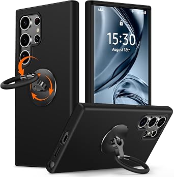 XYZ for Samsung Galaxy S22 Ultra Case with Stand [Rotatable 360 Soft Ring Holder], Premium Silicone with [Soft Anti-Scratch Microfiber Lining] Phone Cover for Men Women Girls 6.8" Black