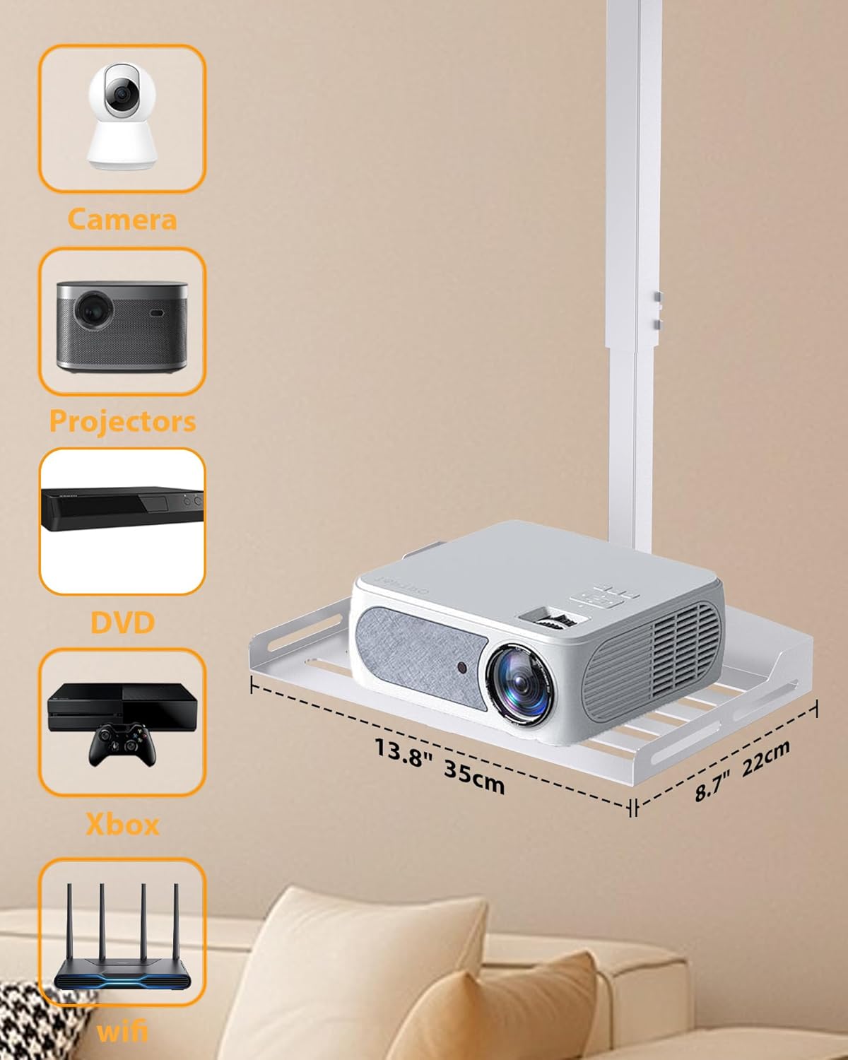 Projector Ceiling Mount - Sturdy & 360° Rotation Ceiling Projector Mount for Seamless Projection, Holds up to 11lbs, Perfect for Home Theater Or Office Setup