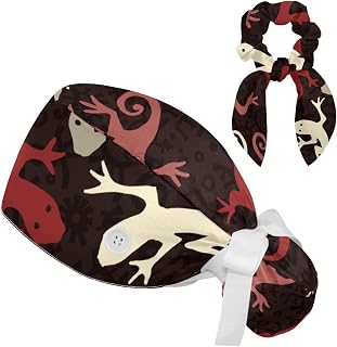 FVQL 2 Pieces Surgical Cap for Long Hair Scrub Cap with Hairband Nurse Cap, Animal Pattern Seamless