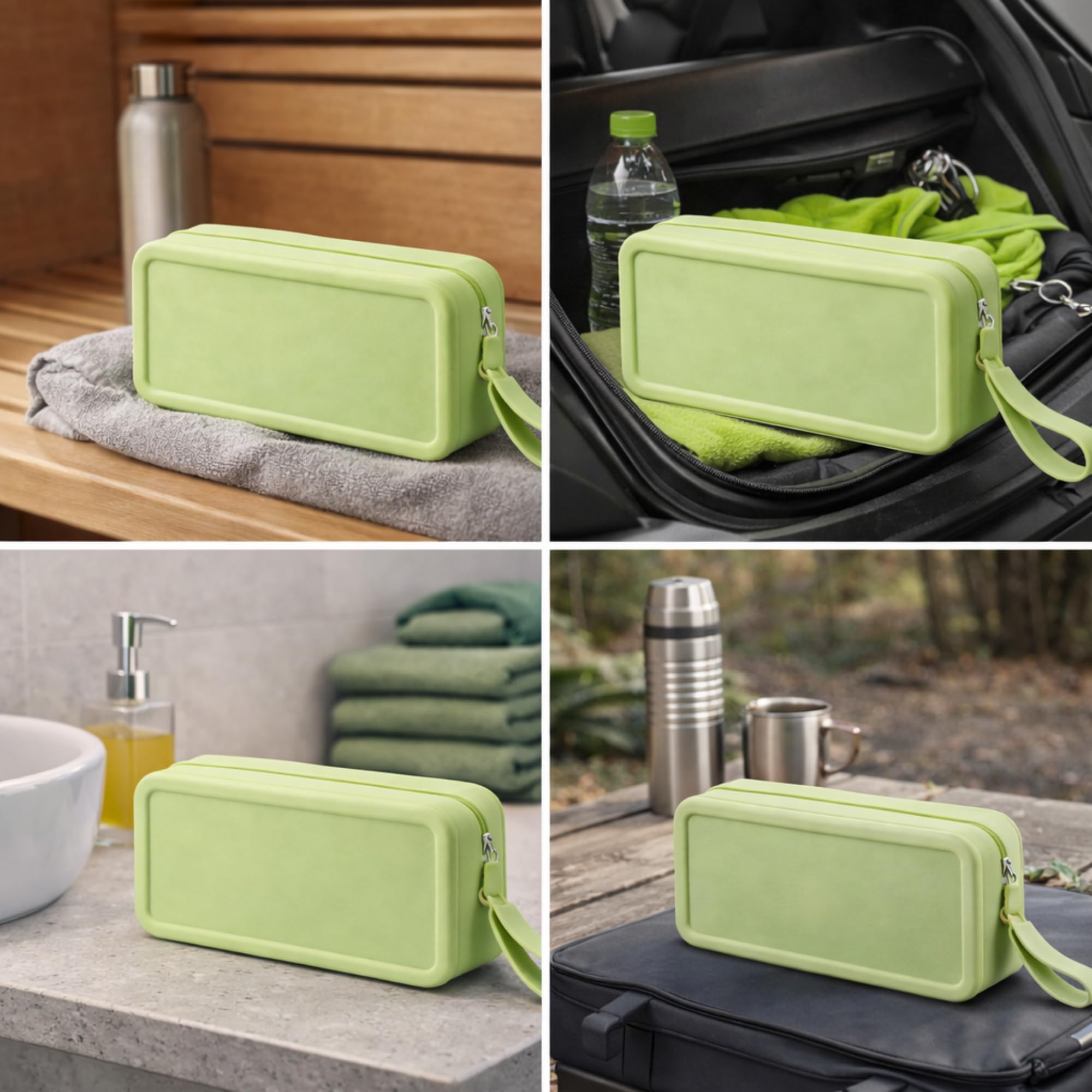 Neceser de Viaje, Gimnasio, Playa de Silicona Impermeable Antifugas – Bolsa para Líquidos de Cabina (Avión) – Flexible y Resistente para Cosméticos y Aseo 9.3x7x18.3cm (Verde)