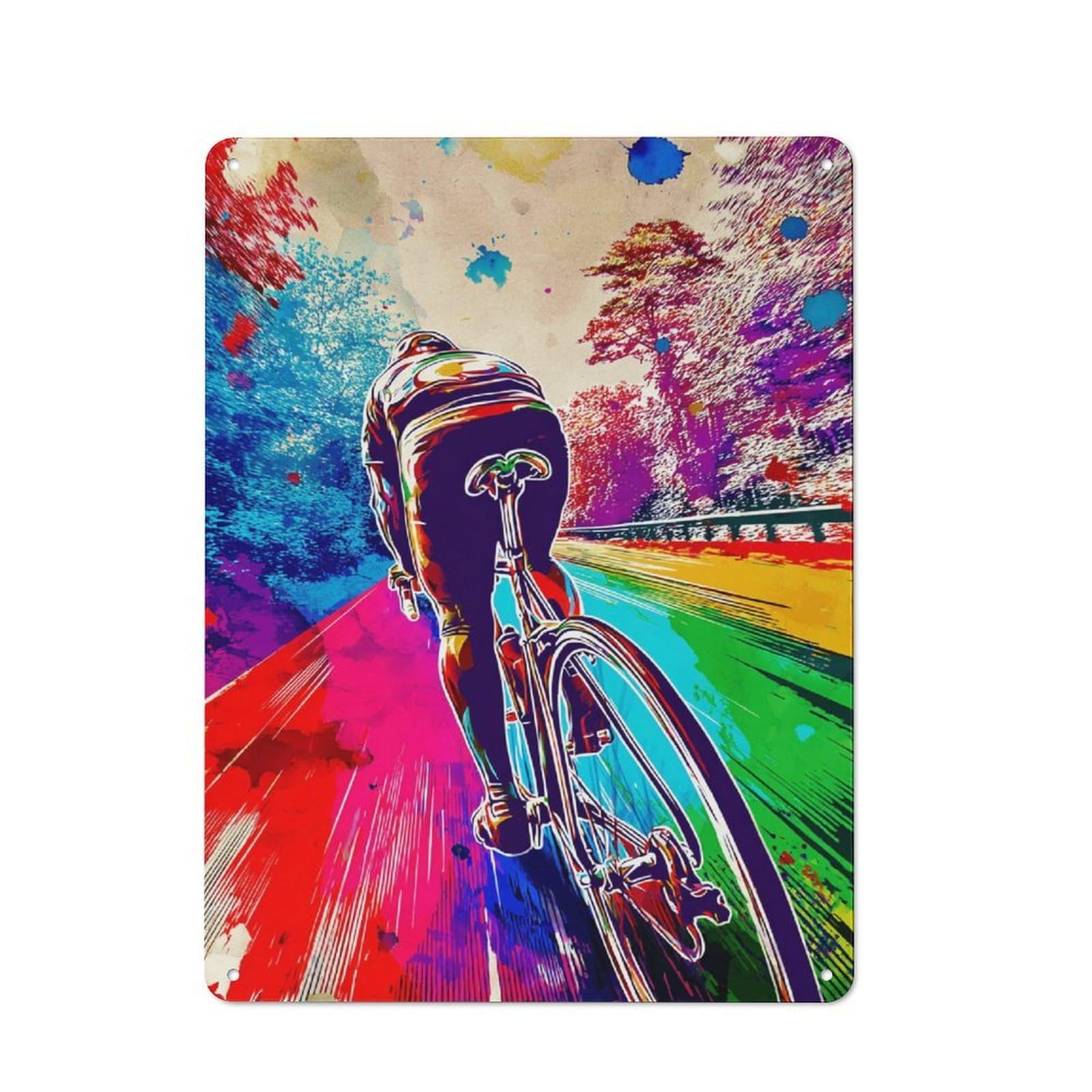 Junmoney Colorful Cyclist Journey Loft Style Metal Wall Decor 40X30cm, Decorative Metal Plaque For Loft, Studio, Office Or Creative Room