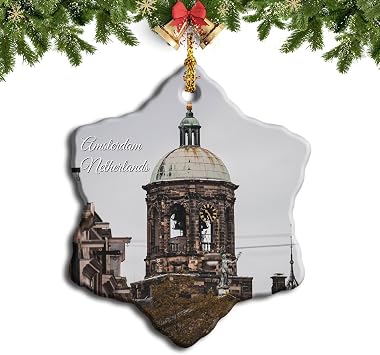 Amsterdam Netherlands Christmas Ceramic Ornament Tree Hanging Pendant Snowflake Double-Sided Printed Travel Souvenir Decoration 2.75-inch